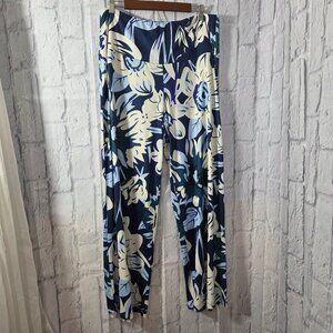 Arolina Extra Large Blue and White Floral Wide Leg Pants NWT Travel Casual Comfy
